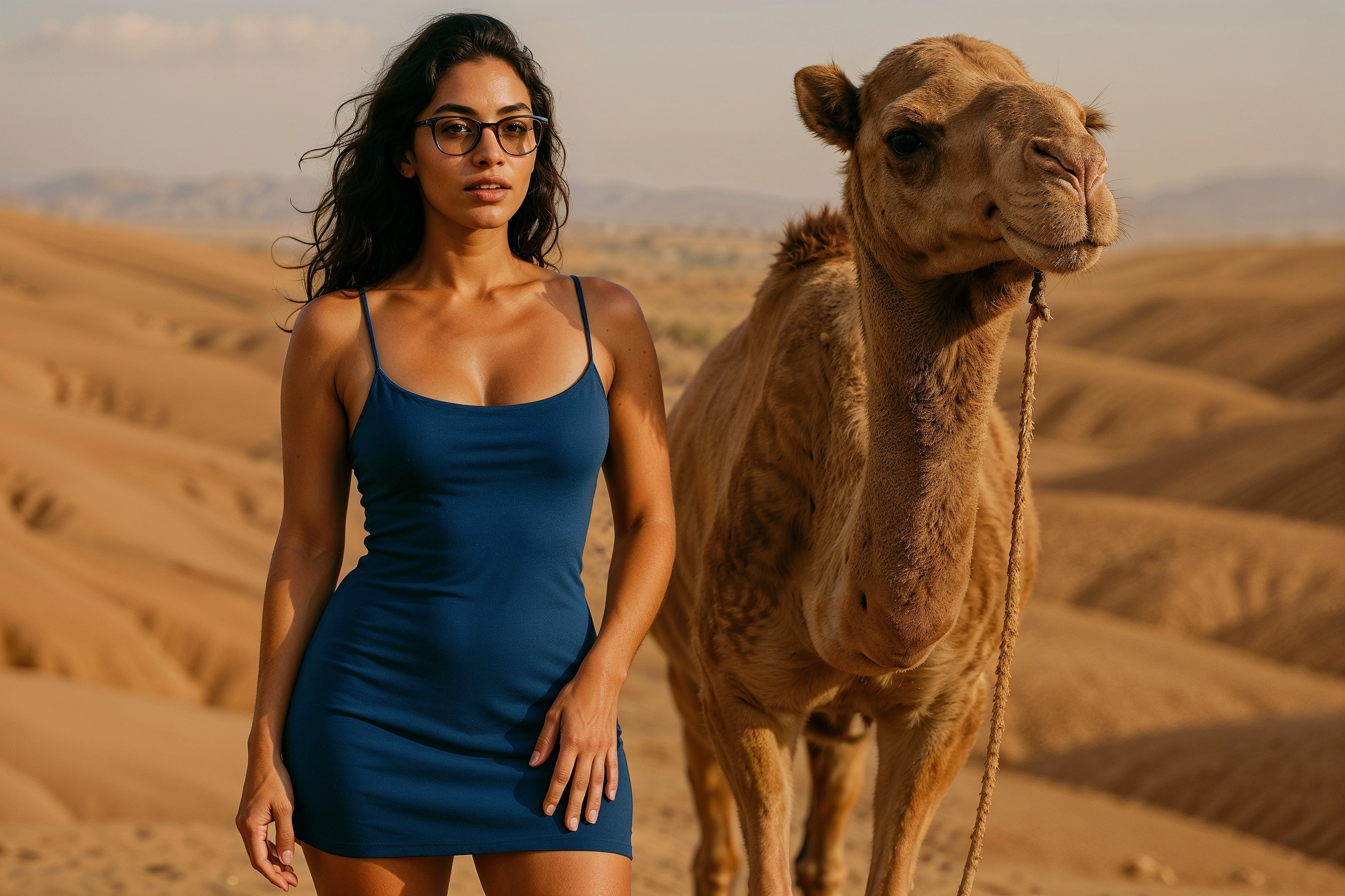 Group camel trek in Agafay Desert Morocco for adventure beautiful girl